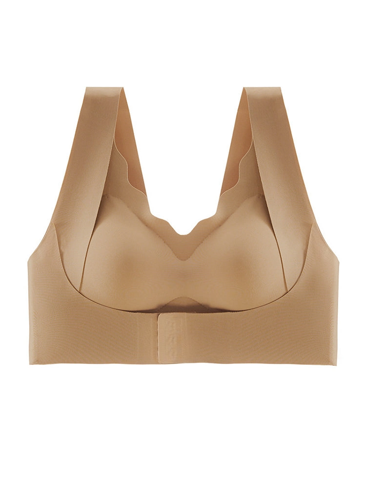 Seamless Front-Closure Support Bra with Scalloped Edge