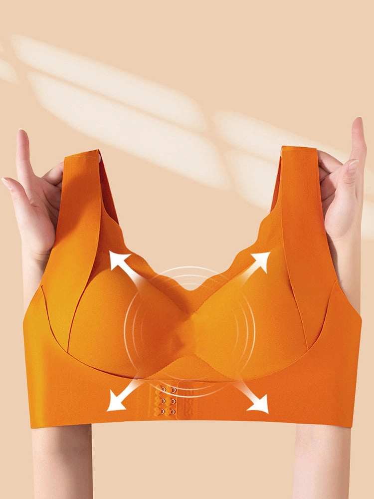 Seamless Front-Closure Support Bra with Scalloped Edge