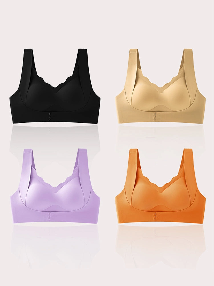 Seamless Front-Closure Support Bra with Scalloped Edge
