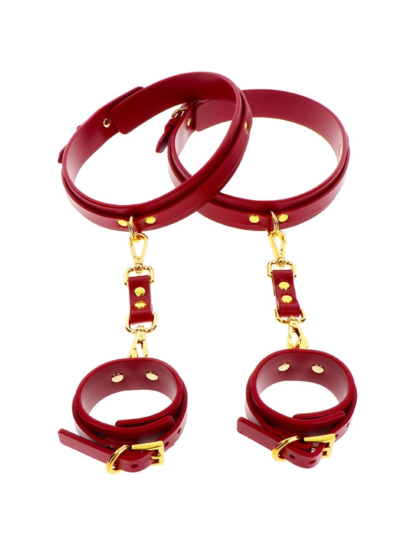 Taboom Red Faux Leather Wrist To Thigh Cuff Set