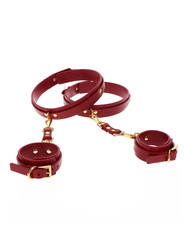 Taboom Red Faux Leather Wrist To Thigh Cuff Set