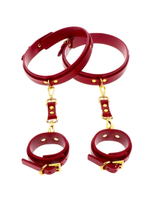 Taboom Red Faux Leather Wrist To Thigh Cuff Set