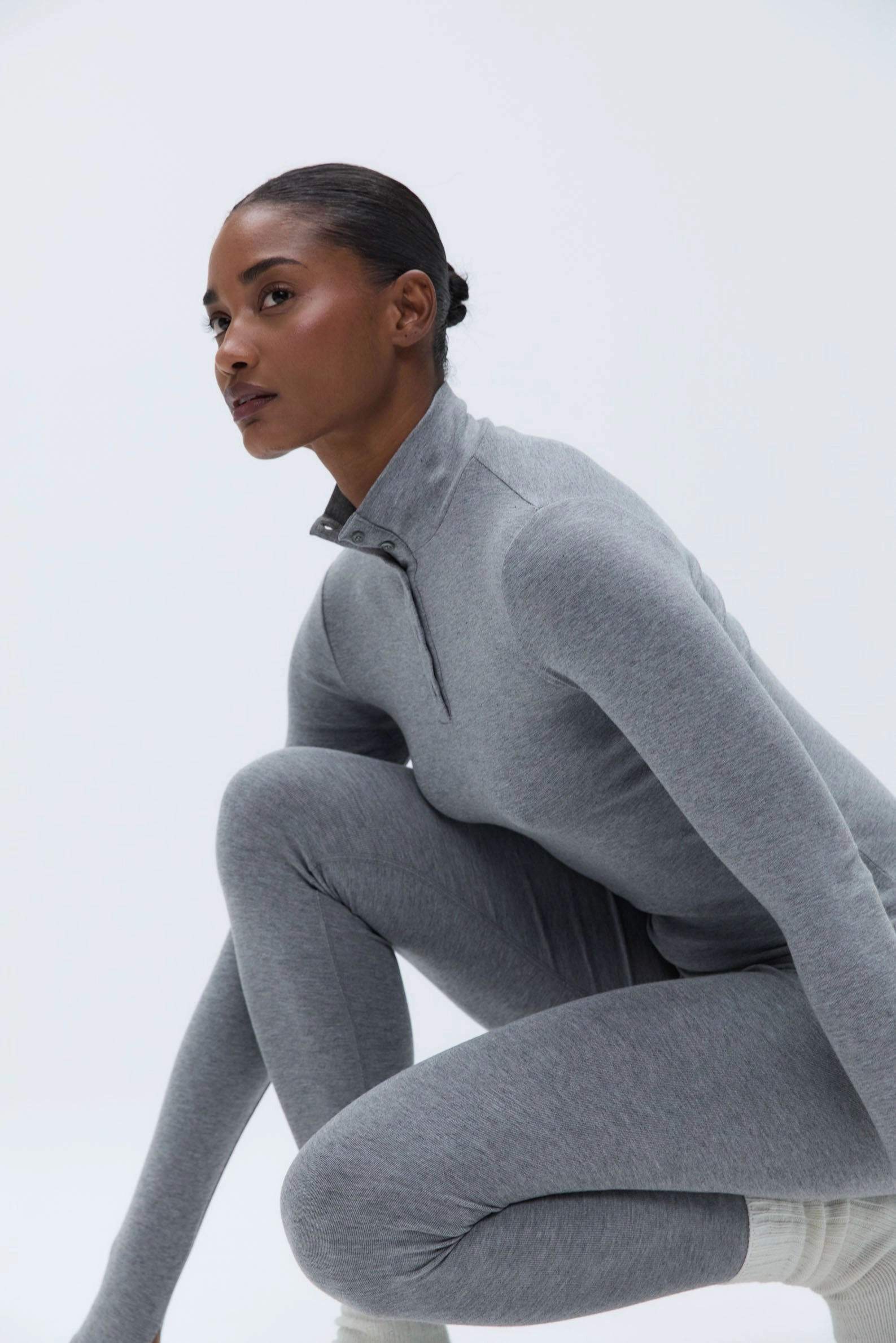 Thermal Long Sleeve Henley Top - Grey Melange