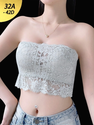 Thin Lace Strapless Bandeau Style Wire-Free Bra with Anti-Slip Design