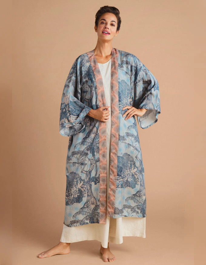 Tropical Toile Kimono Denim & Petal
