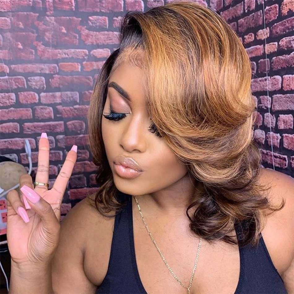 Tuneful Glueless Highlight Body Wave Wavy Bob Wigs Colored Human Hair Frontal Closure Bob Wig