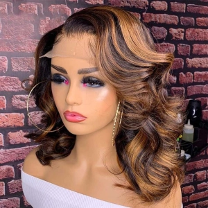 Tuneful Glueless Highlight Body Wave Wavy Bob Wigs Colored Human Hair Frontal Closure Bob Wig