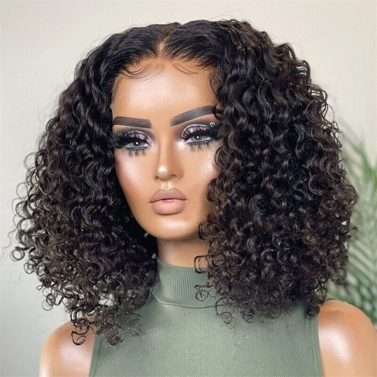 Tuneful Glueless Jerry Curly Lace Closure Human Hair Bob Wigs