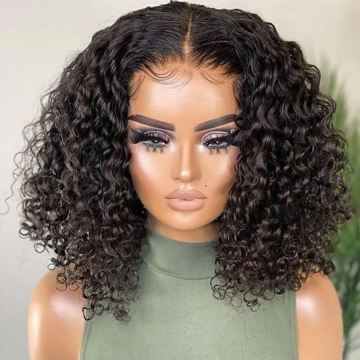 Tuneful Glueless Jerry Curly Lace Closure Human Hair Bob Wigs