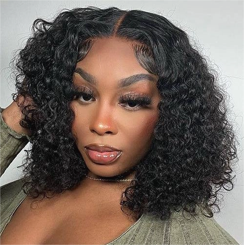 Tuneful Glueless Jerry Curly Lace Closure Human Hair Bob Wigs