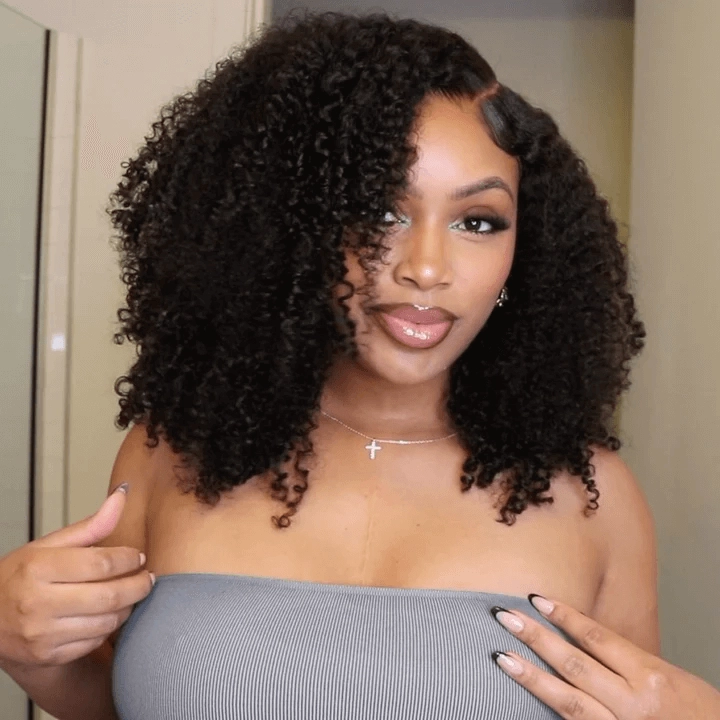 Tuneful Ready To Wear Glueless 6x5 Pre-Bleached Pre-Cut Pre-Plucked Lace Human Hair Kinky Curly Wigs