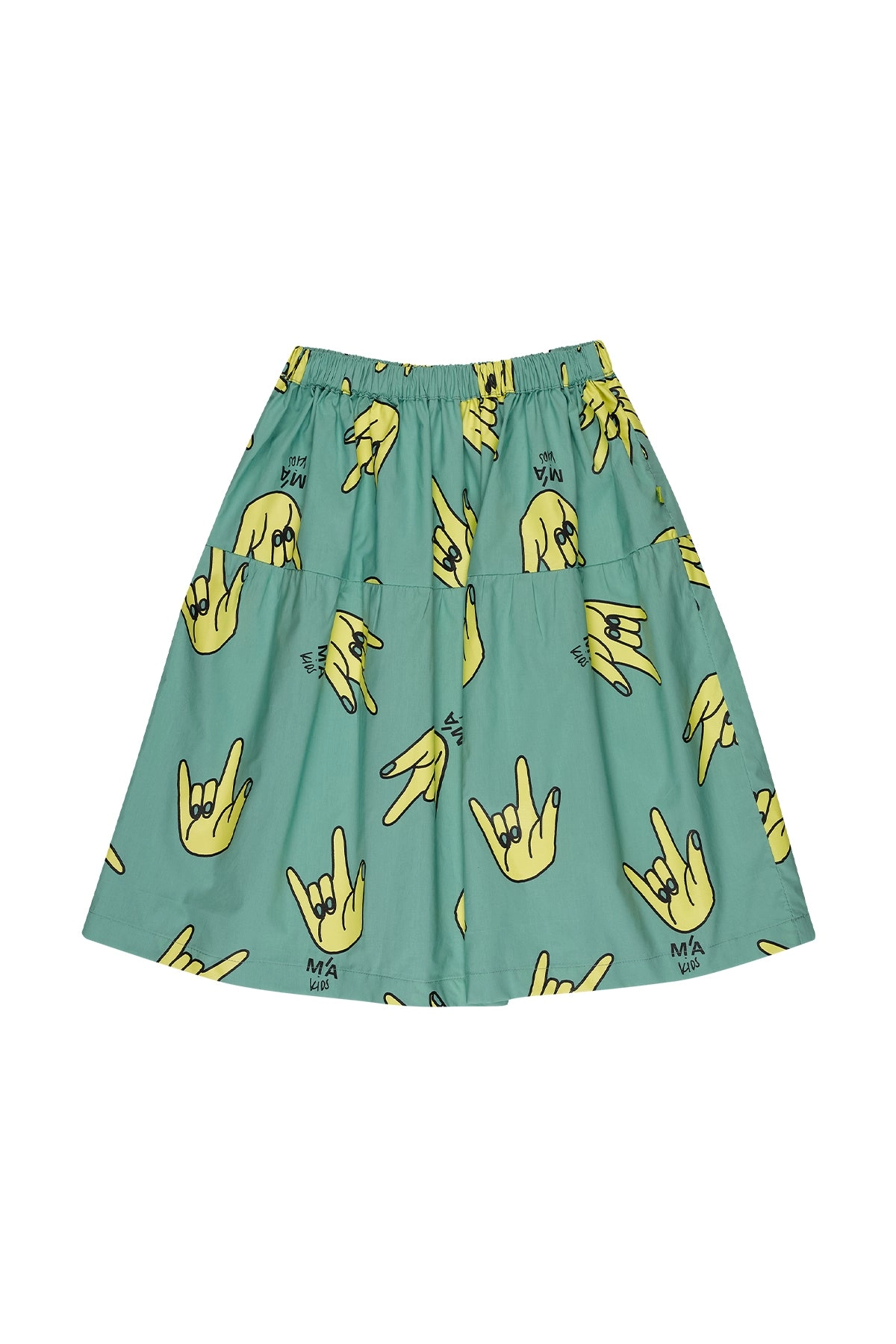 TURQUOISE HANDS PRINT GATHERED SKIRT