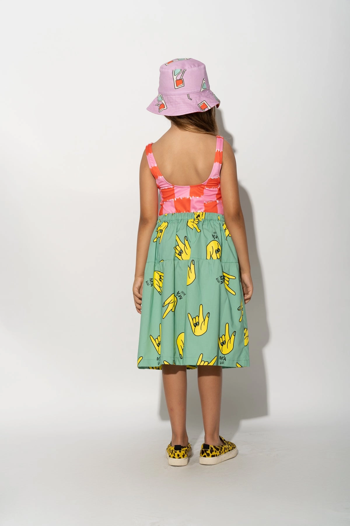 TURQUOISE HANDS PRINT GATHERED SKIRT