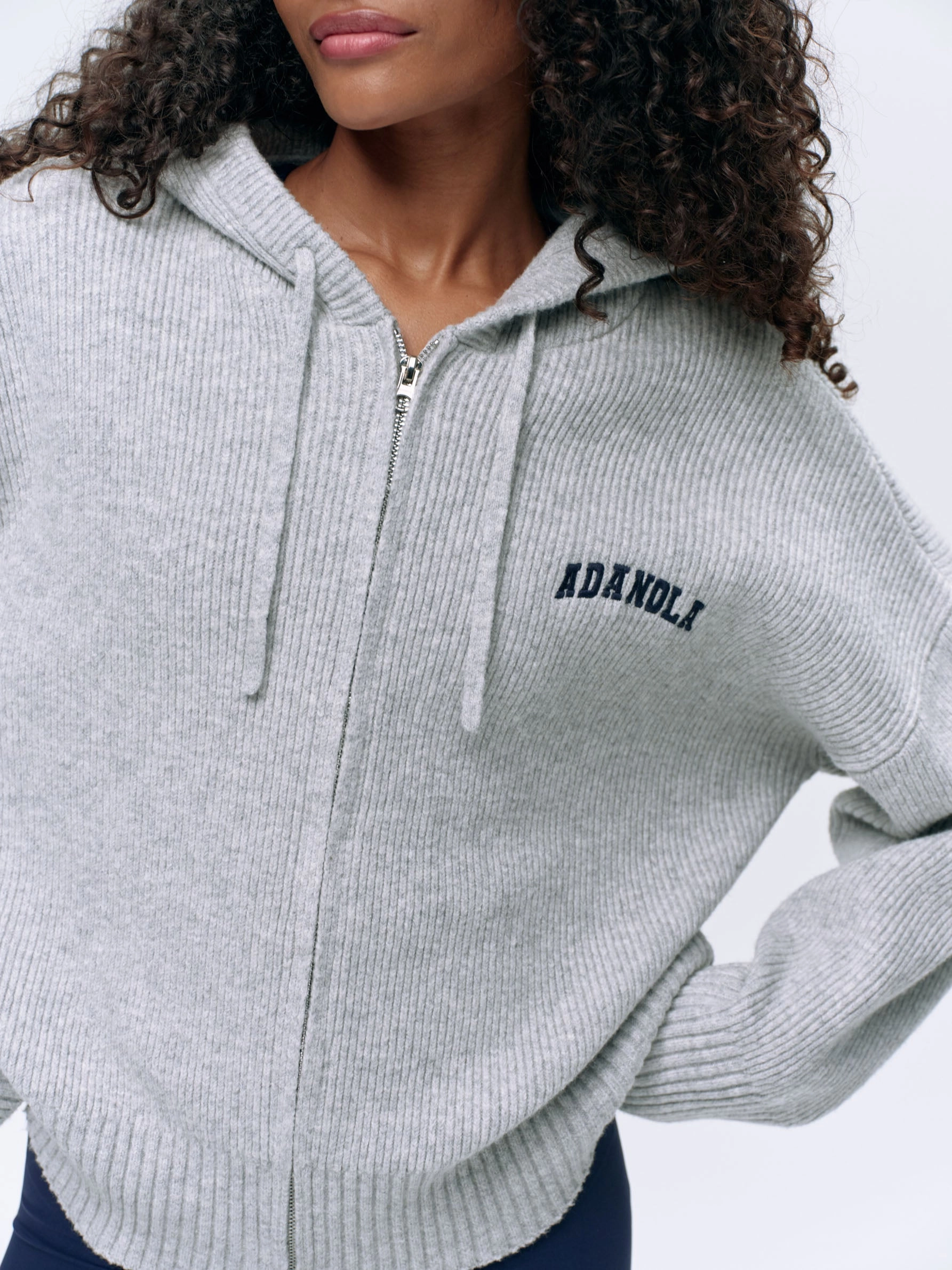 Varsity Hooded Knit Bomber Jacket - Light Grey Melange