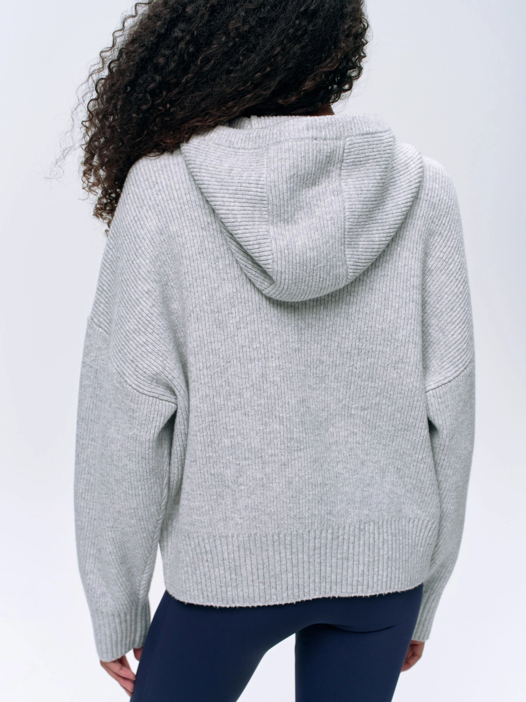 Varsity Hooded Knit Bomber Jacket - Light Grey Melange