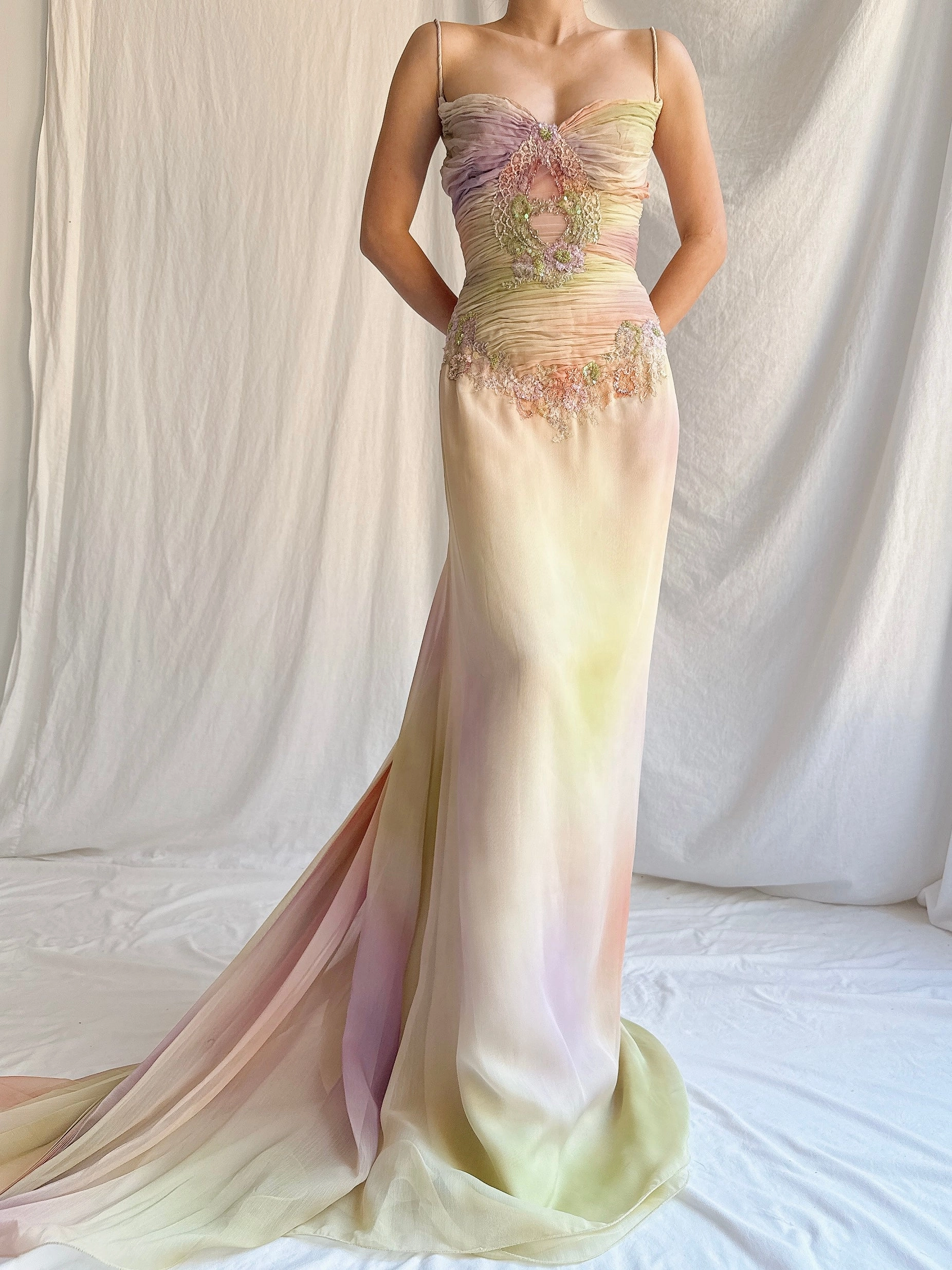 Vintage Couture Handbeaded Ombre Gown - S/M