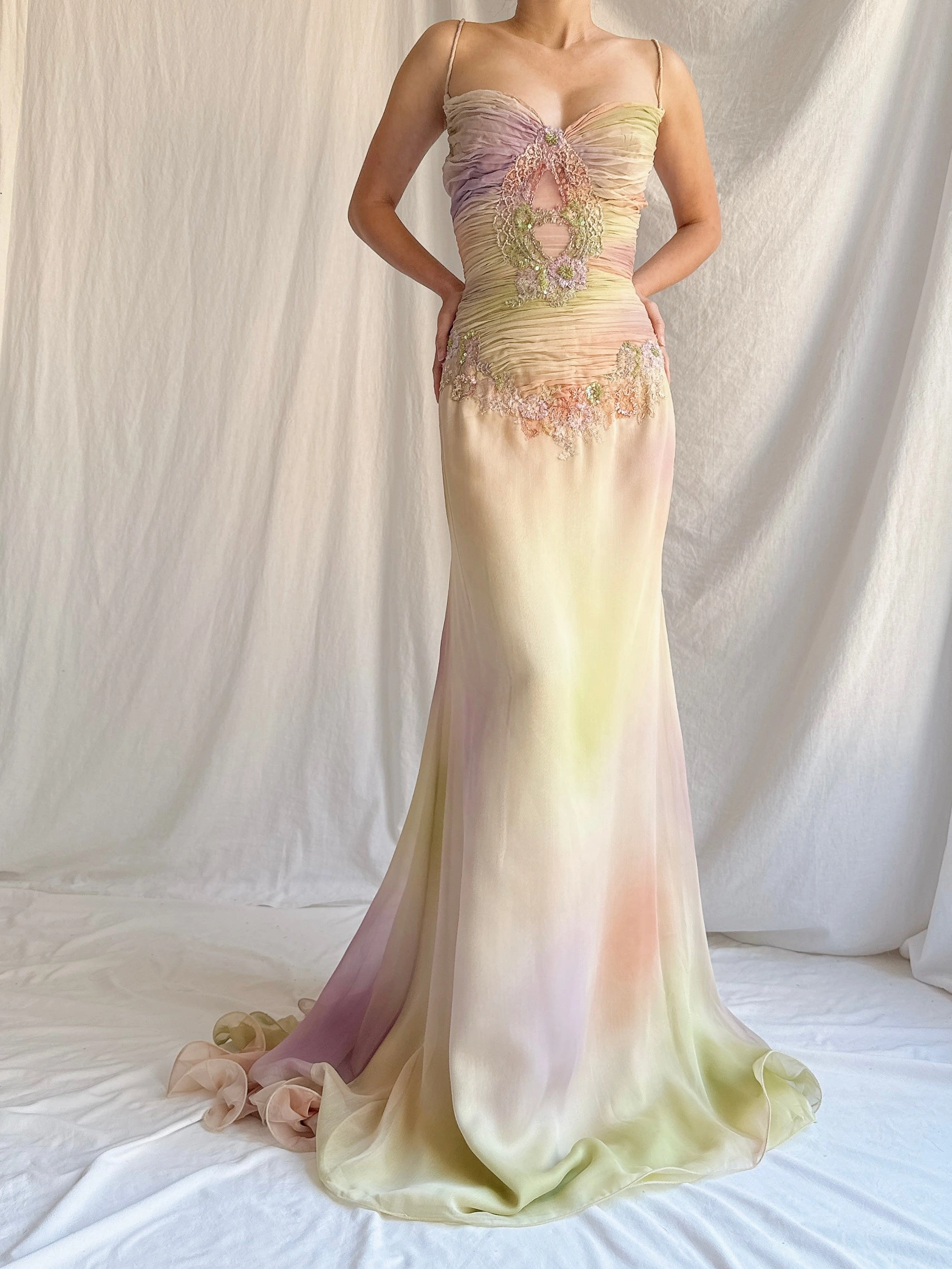 Vintage Couture Handbeaded Ombre Gown - S/M