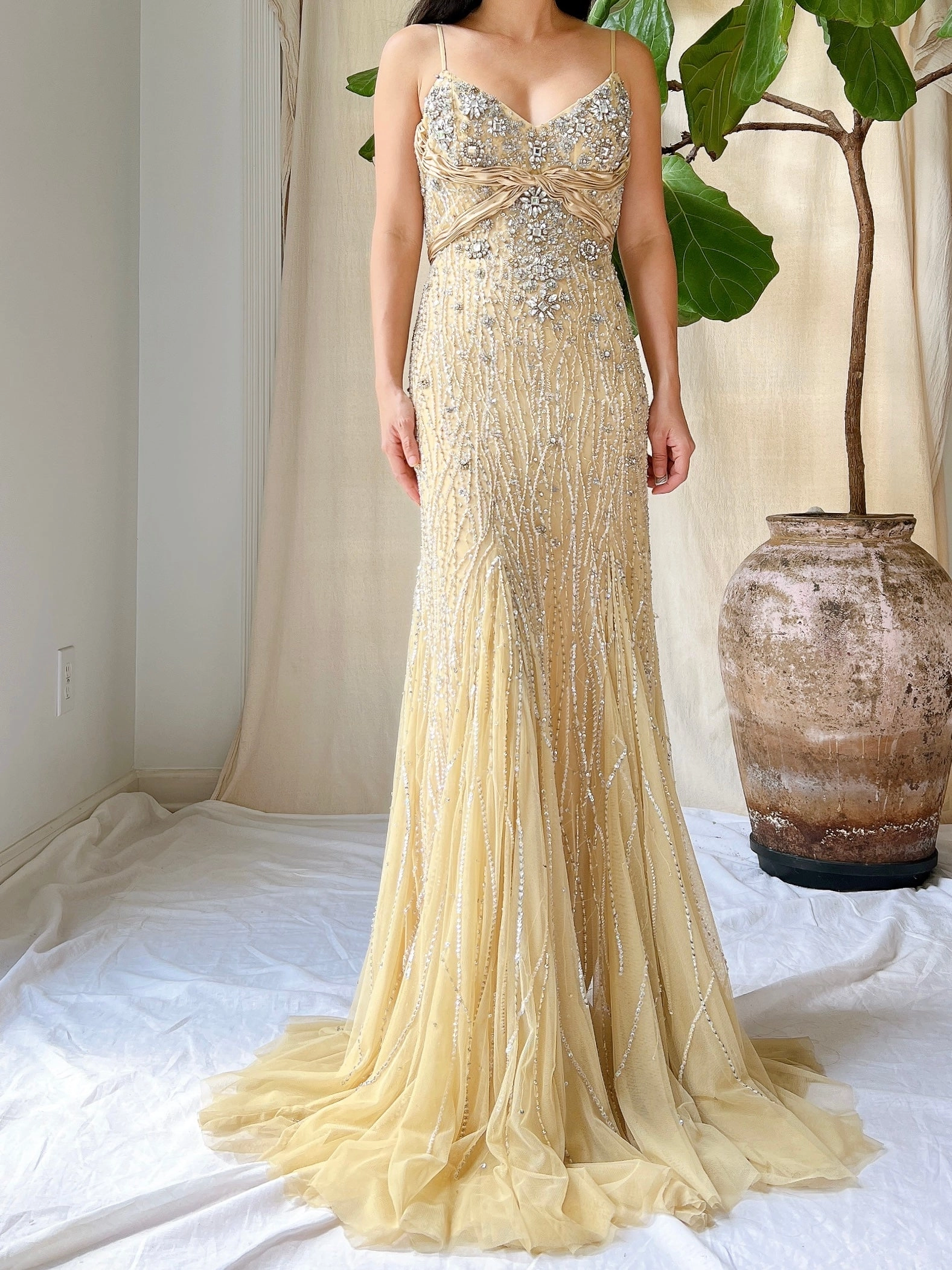 Vintage Nude Crystal Beaded Gown - M/8