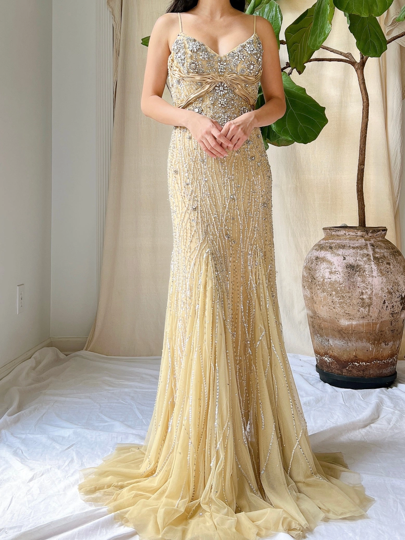 Vintage Nude Crystal Beaded Gown - M/8