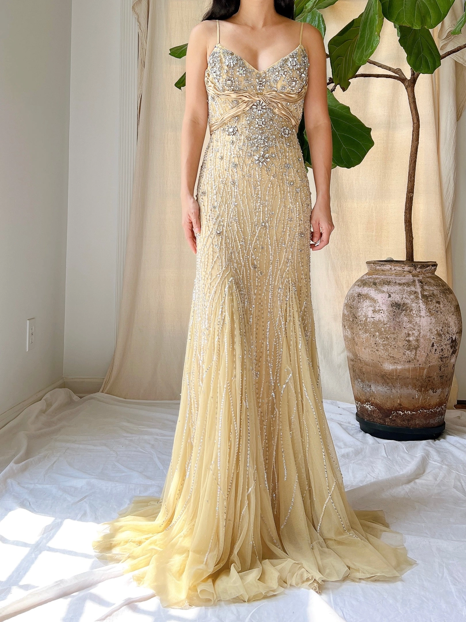 Vintage Nude Crystal Beaded Gown - M/8