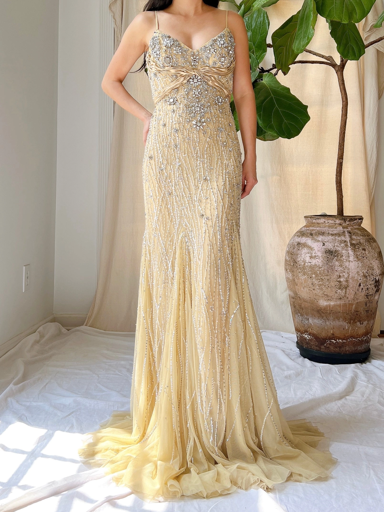Vintage Nude Crystal Beaded Gown - M/8