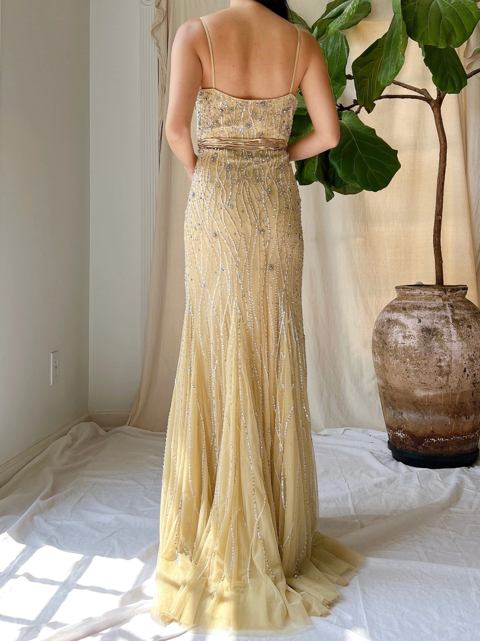 Vintage Nude Crystal Beaded Gown - M/8