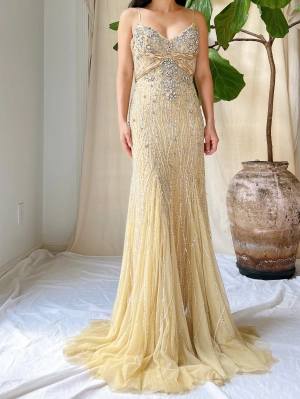 Vintage Nude Crystal Beaded Gown - M/8