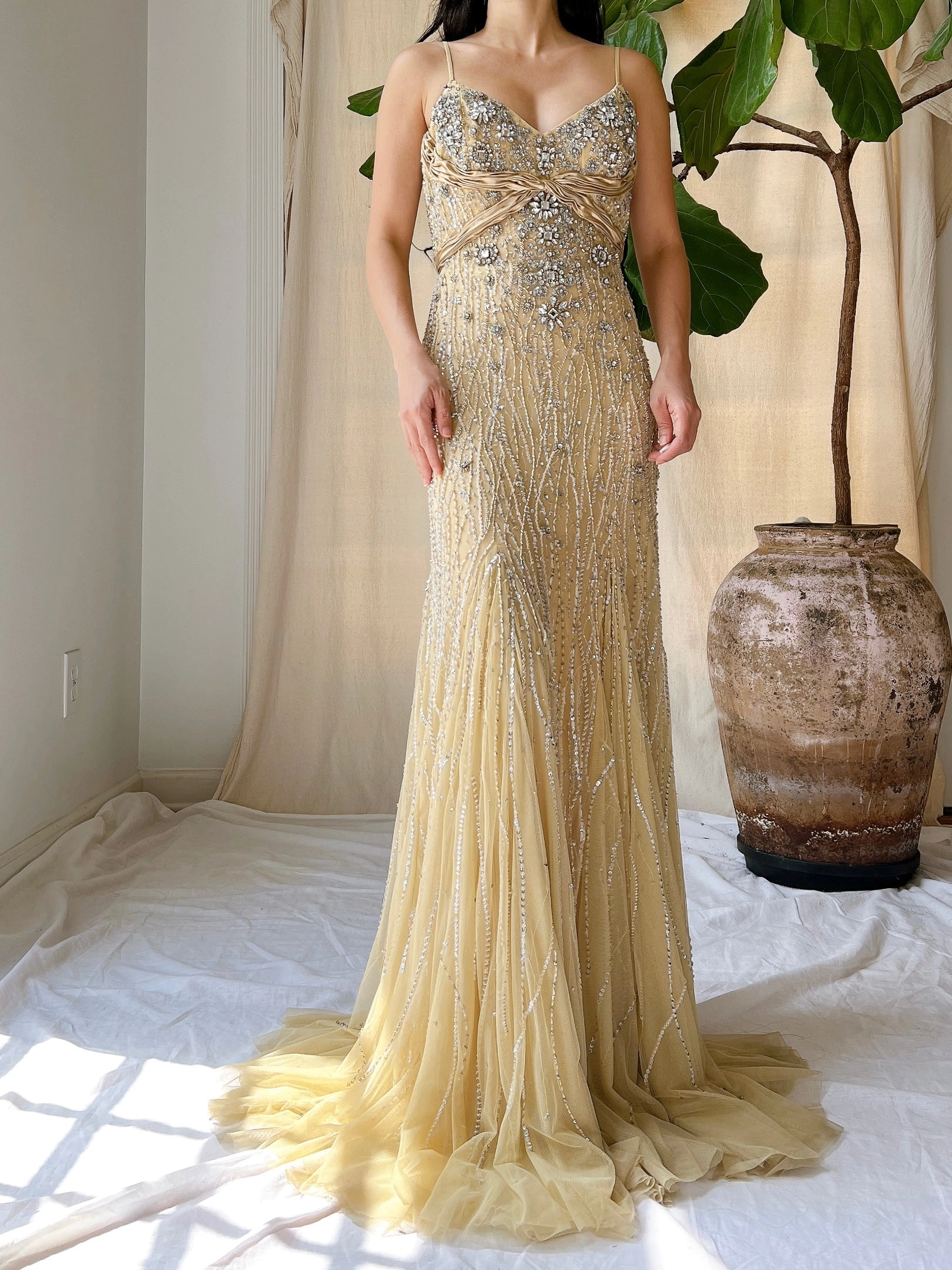 Vintage Nude Crystal Beaded Gown - M/8