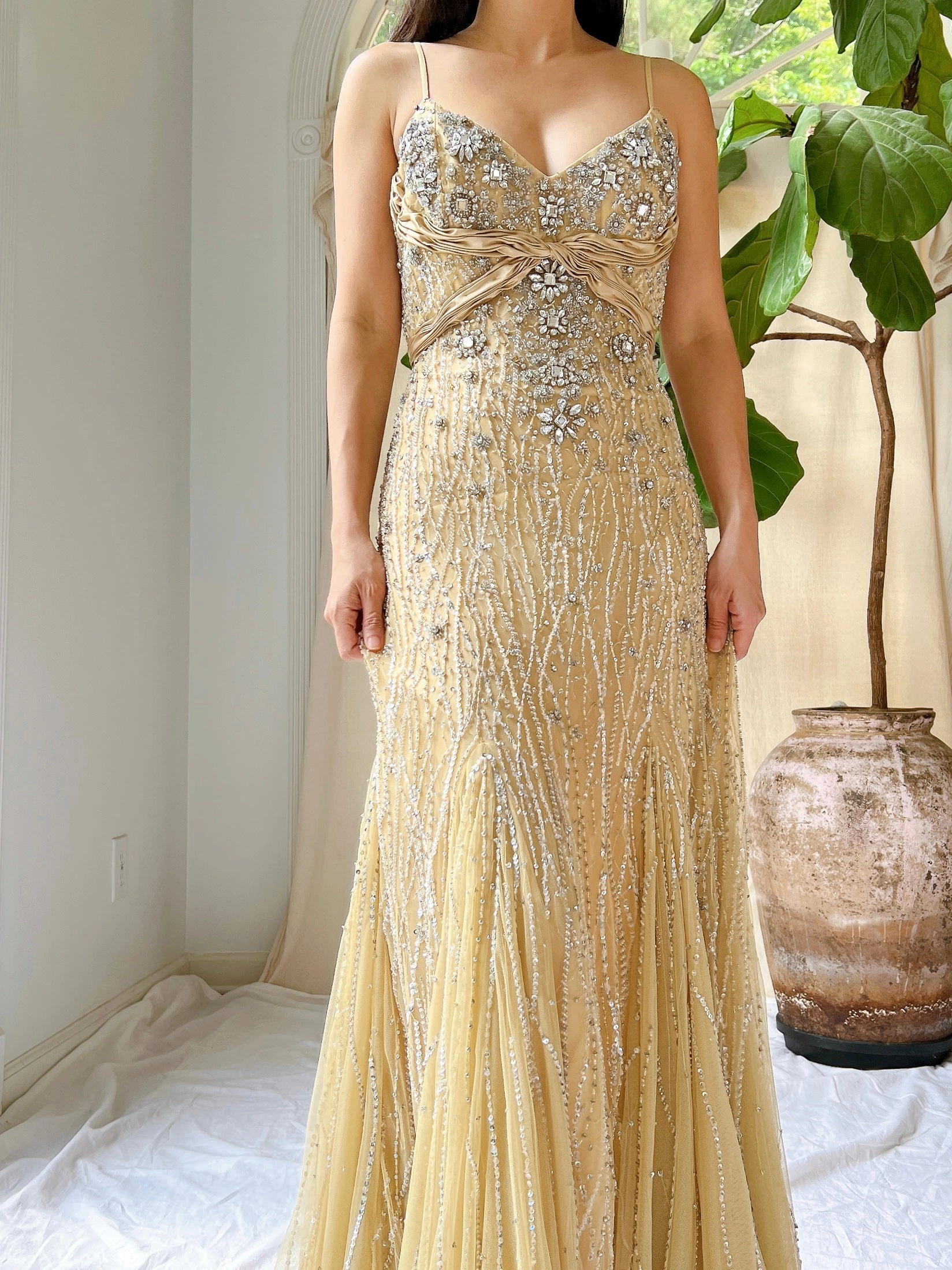 Vintage Nude Crystal Beaded Gown - M/8