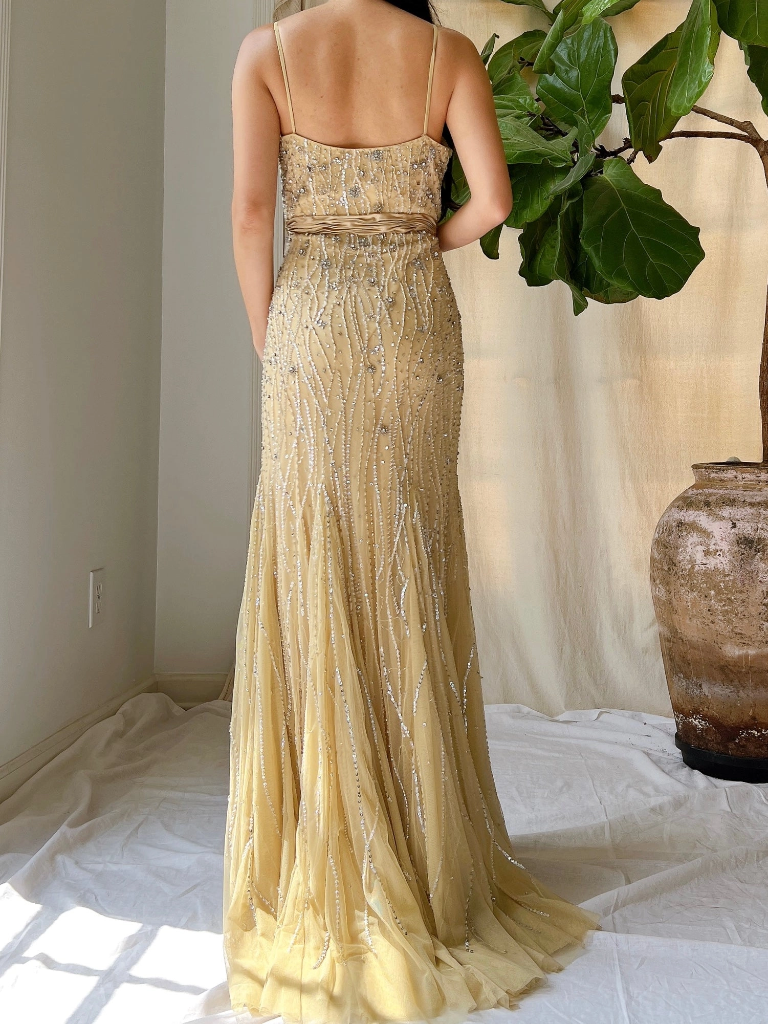 Vintage Nude Crystal Beaded Gown - M/8