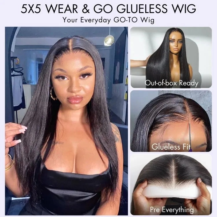 Weekly Special | AiryFit™ Scalp Care Wigs - Silky Straight Middle Part Glueless 5x5 Closure Lace Long Wig Pre-Cut Lace