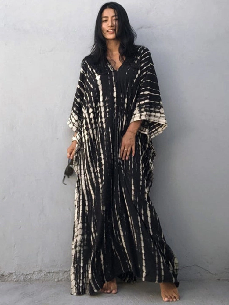 Women Print Beach Dress Short Sleeve Plus Size Bathing Suit Cover Ups