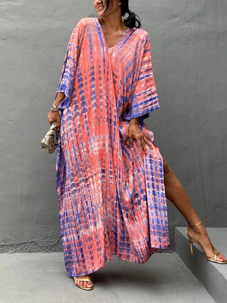 Women Print Beach Dress Short Sleeve Plus Size Bathing Suit Cover Ups