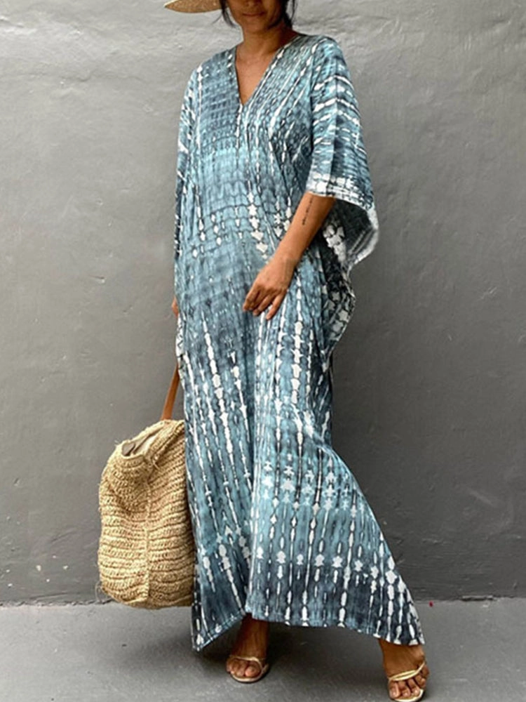 Women Print Beach Dress Short Sleeve Plus Size Bathing Suit Cover Ups