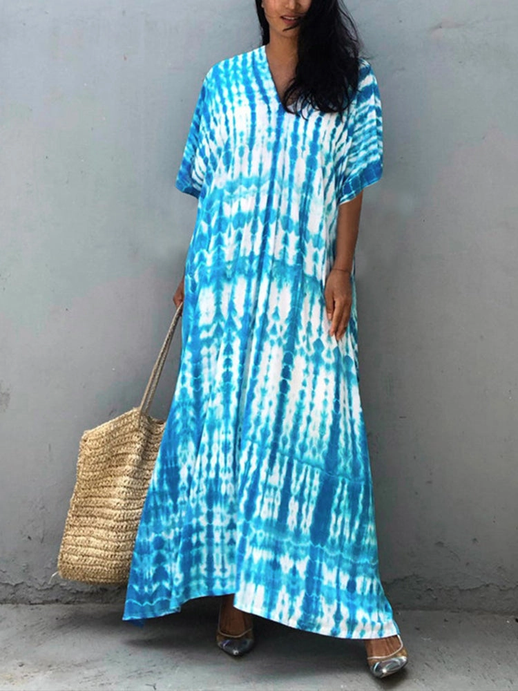 Women Print Beach Dress Short Sleeve Plus Size Bathing Suit Cover Ups
