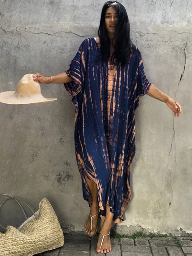Women Print Beach Dress Short Sleeve Plus Size Bathing Suit Cover Ups