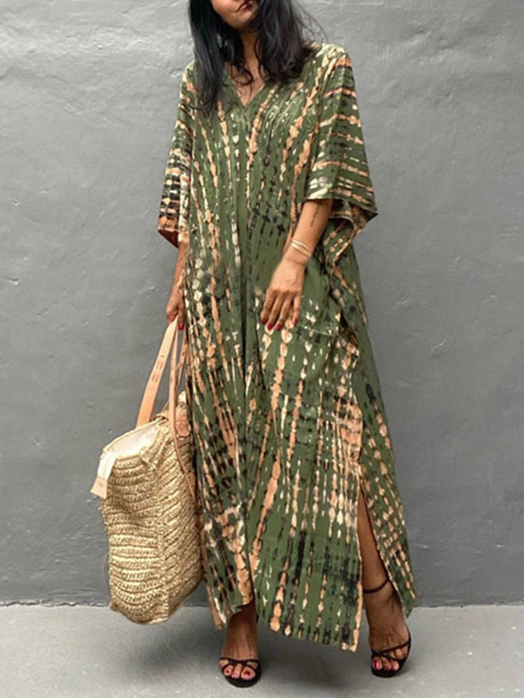 Women Print Beach Dress Short Sleeve Plus Size Bathing Suit Cover Ups