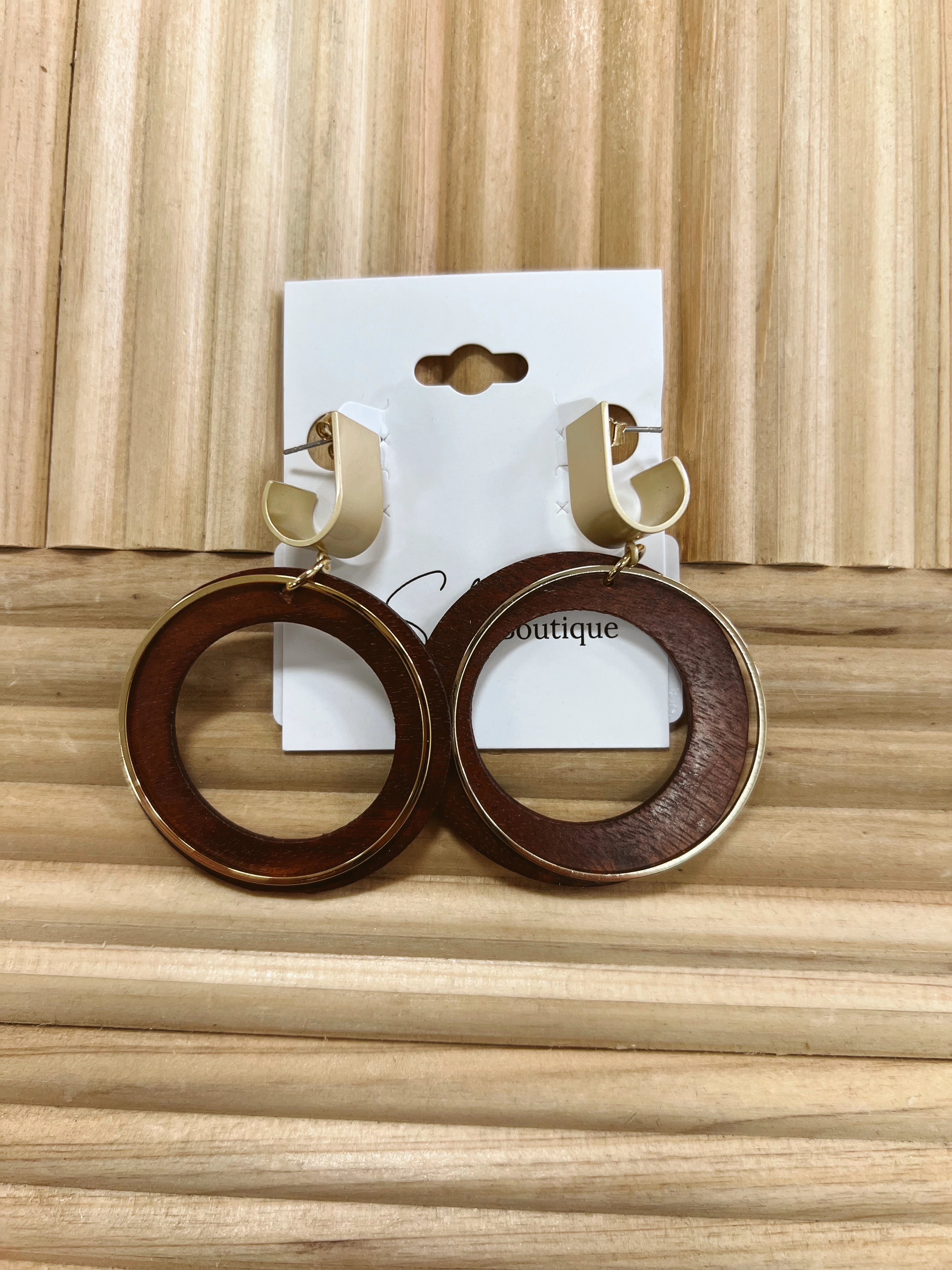 Wooden Circle Hoop Drop Earrings