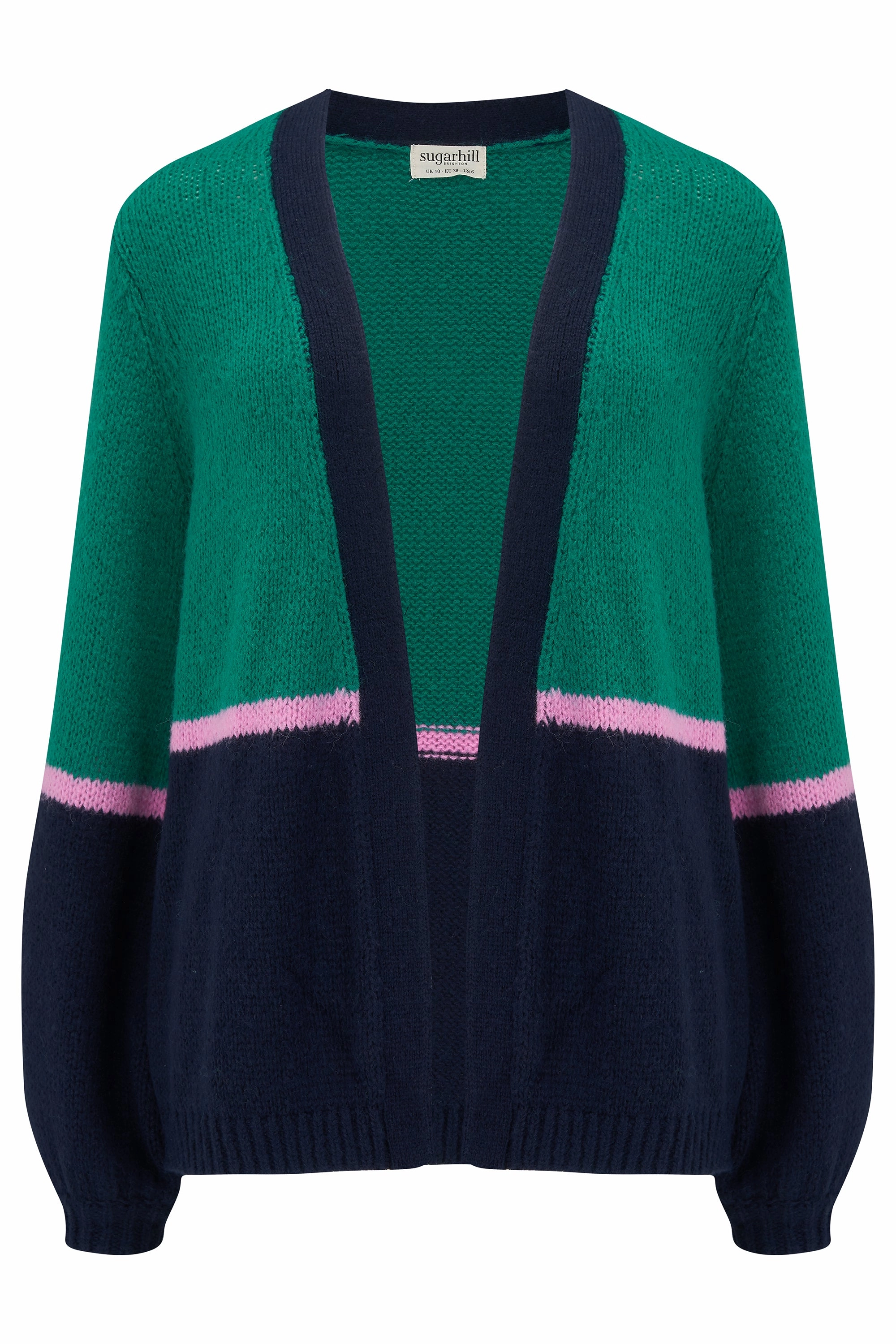 Yvette Cardigan - Green, Block Colour Stripes