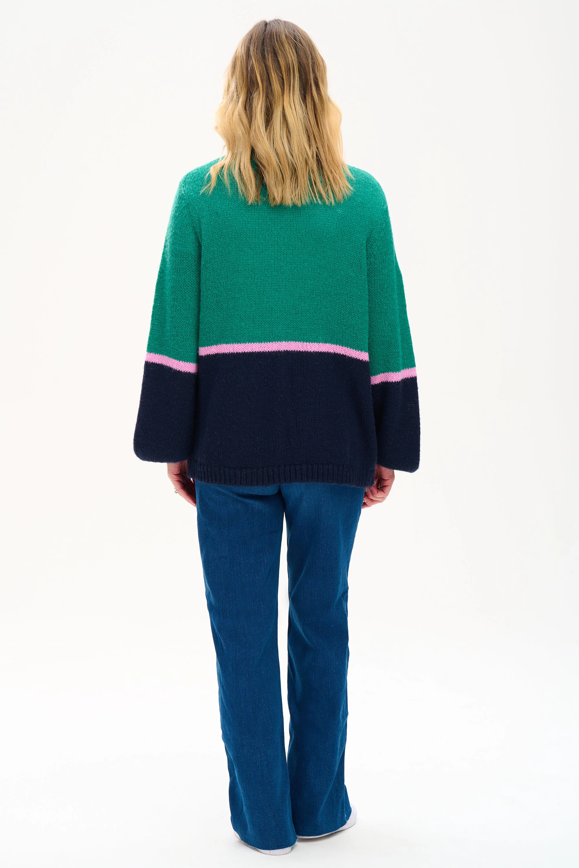 Yvette Cardigan - Green, Block Colour Stripes